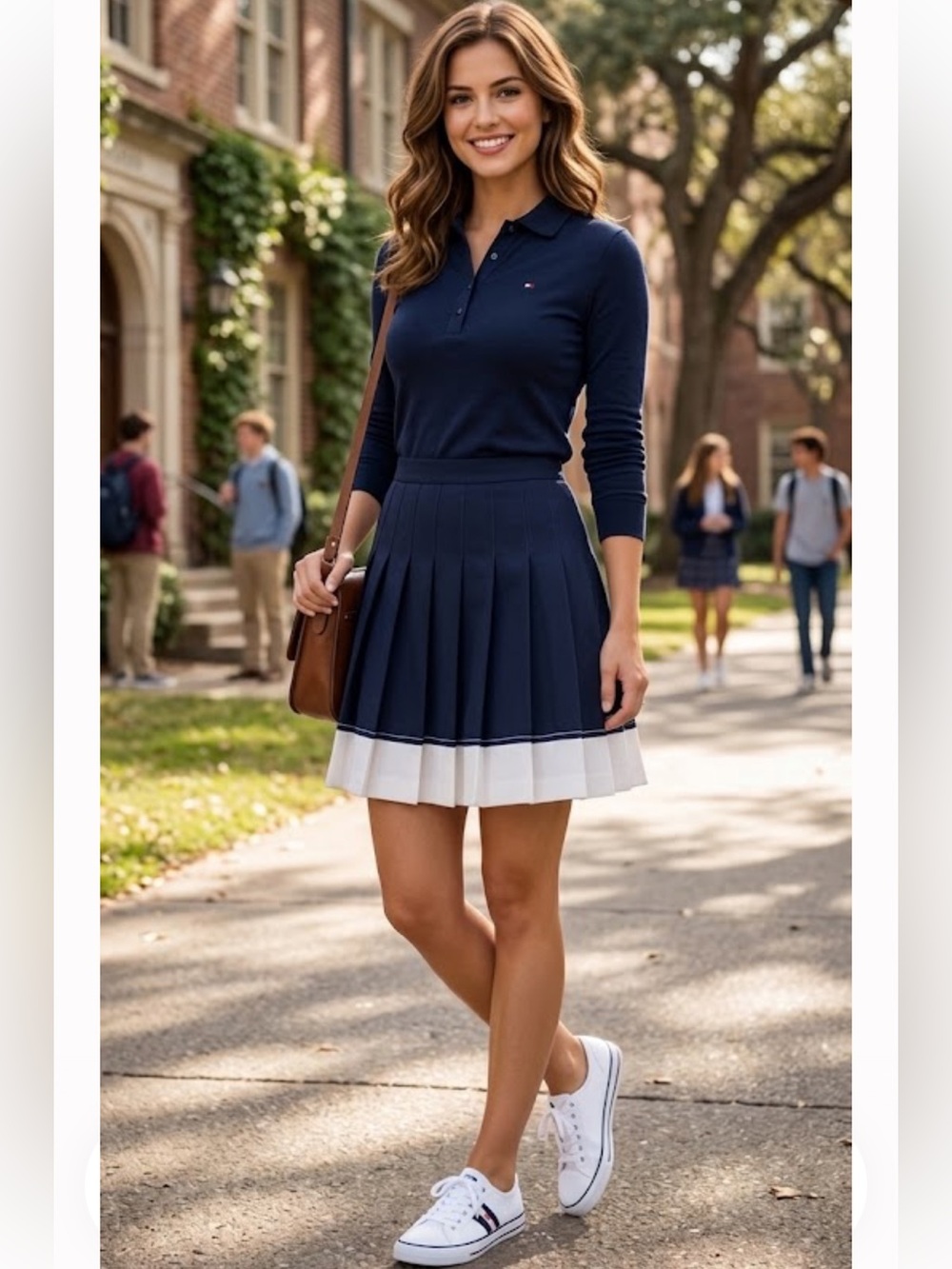Tommy Hilfiger Navy and White Pleated Skater Skirt